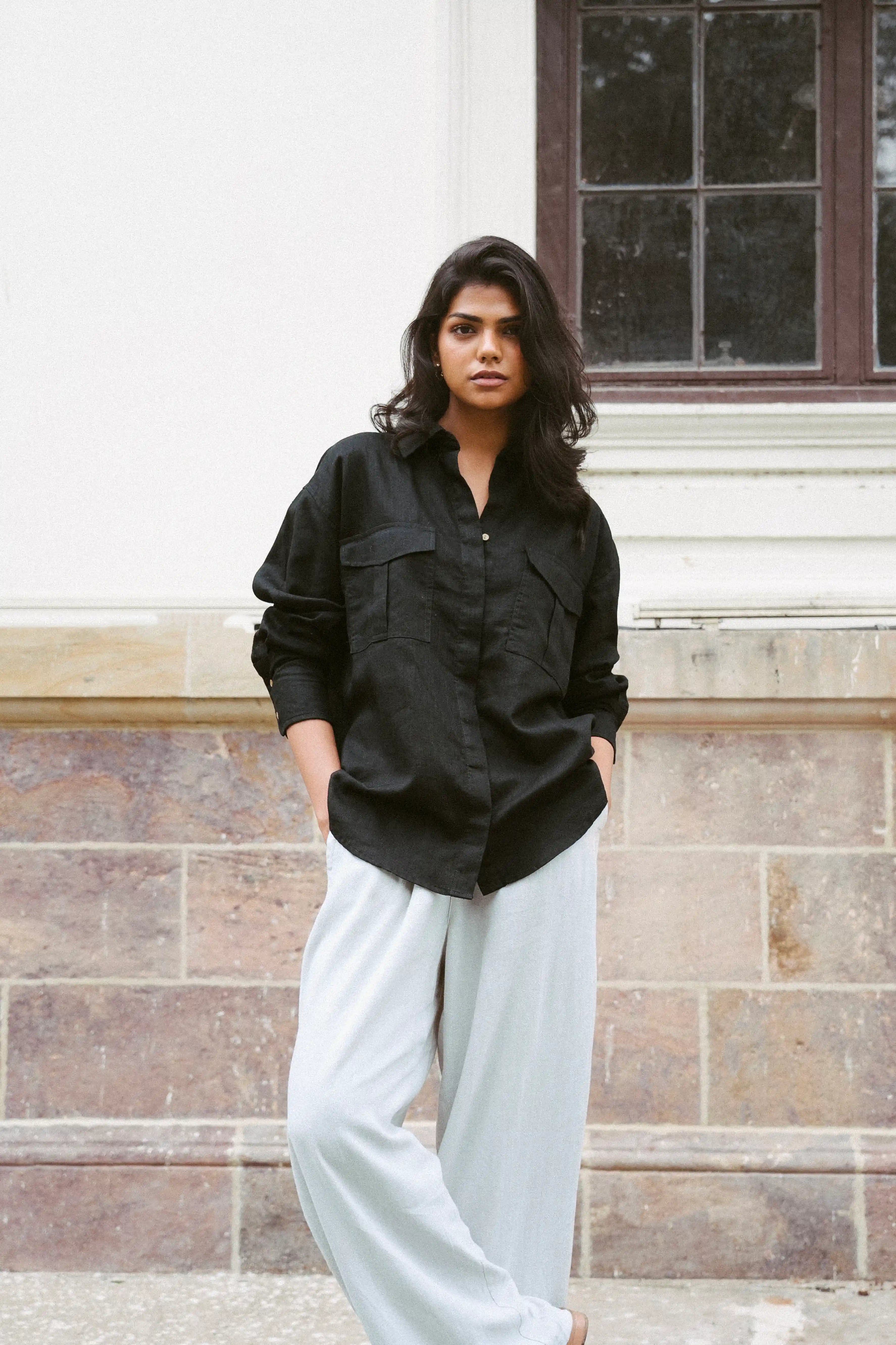 100% Linen Shirt in Black