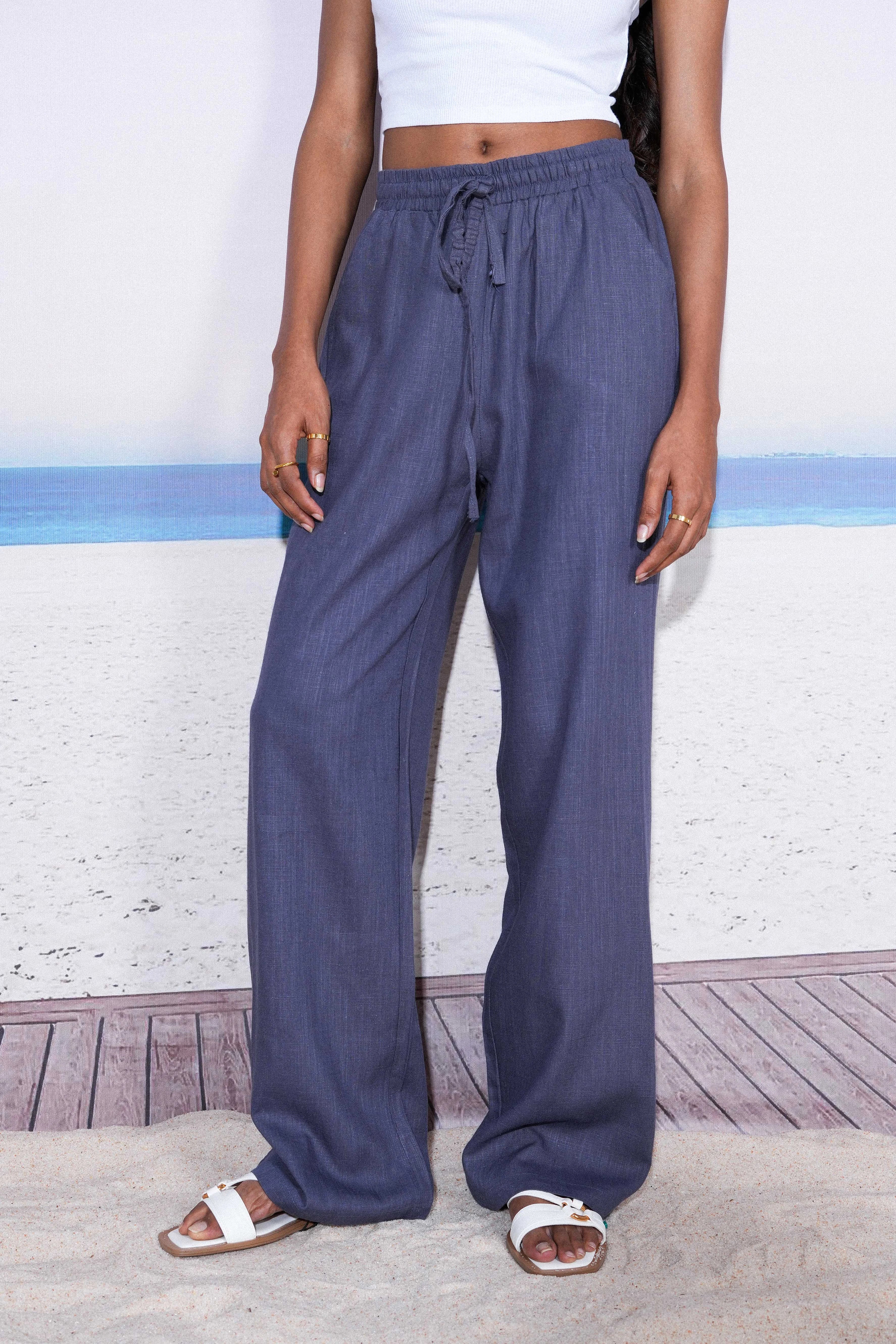 Slate Grey Linen Drawstring Pants