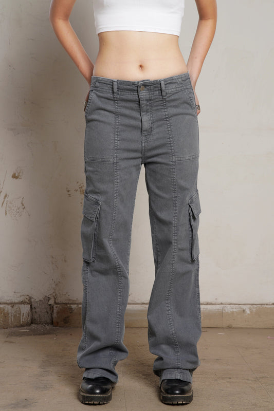 Grey Asymmetric Pocket Cargo Denim Bluer