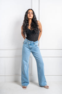 Blue Asymmetric Straight Fit Jeans