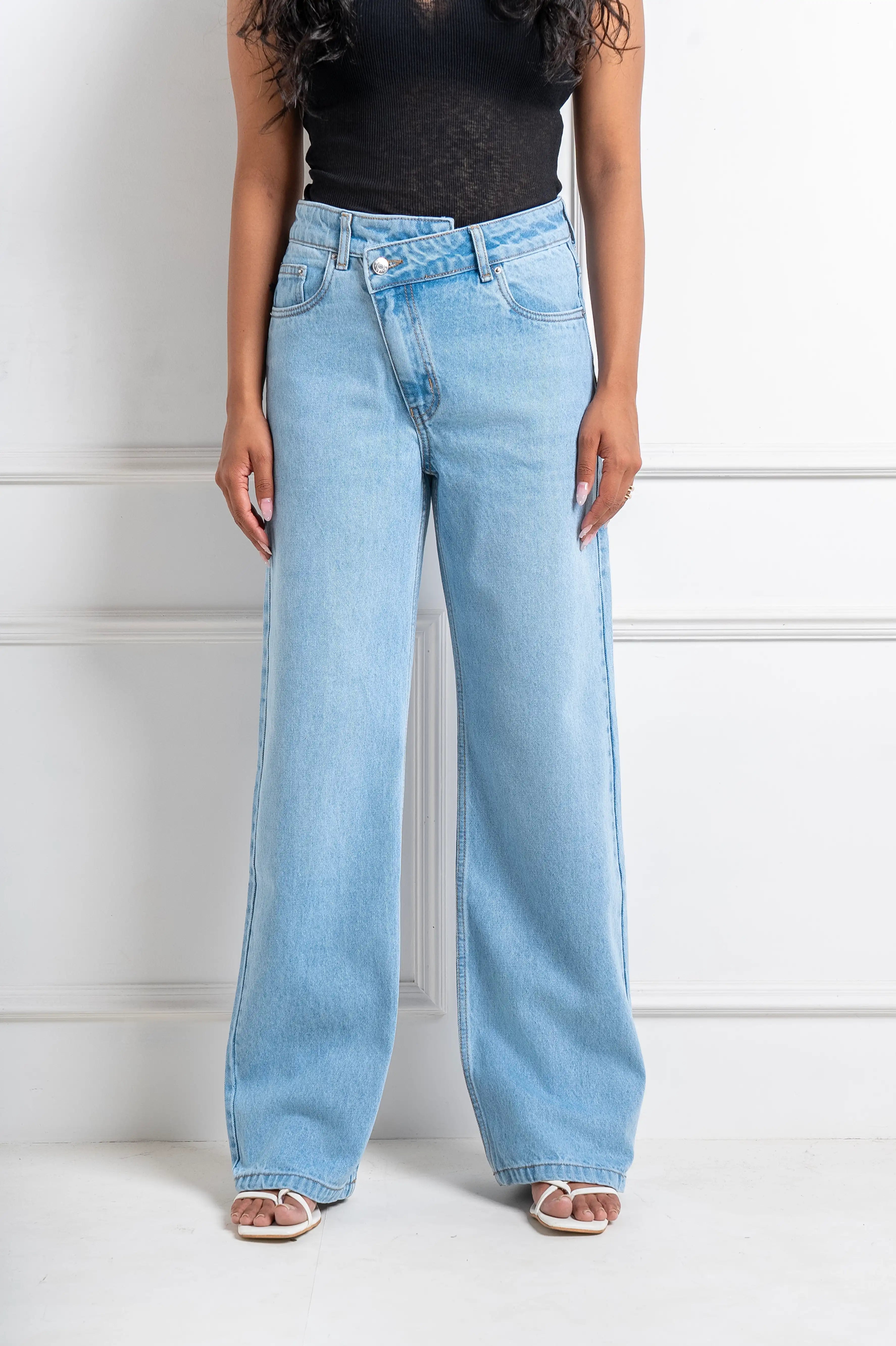 Blue Asymmetric Straight Fit Jeans