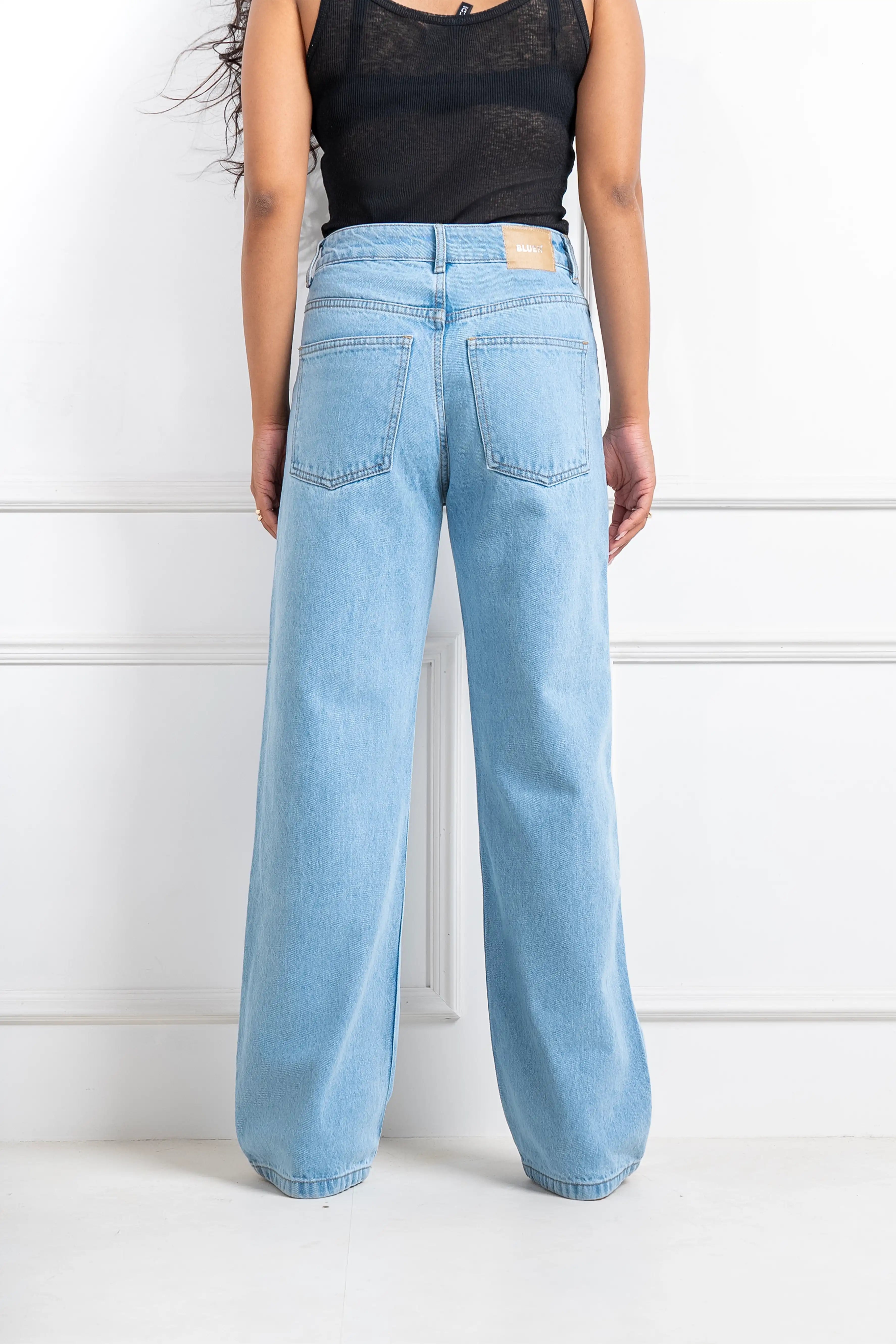 Blue Asymmetric Straight Fit Jeans