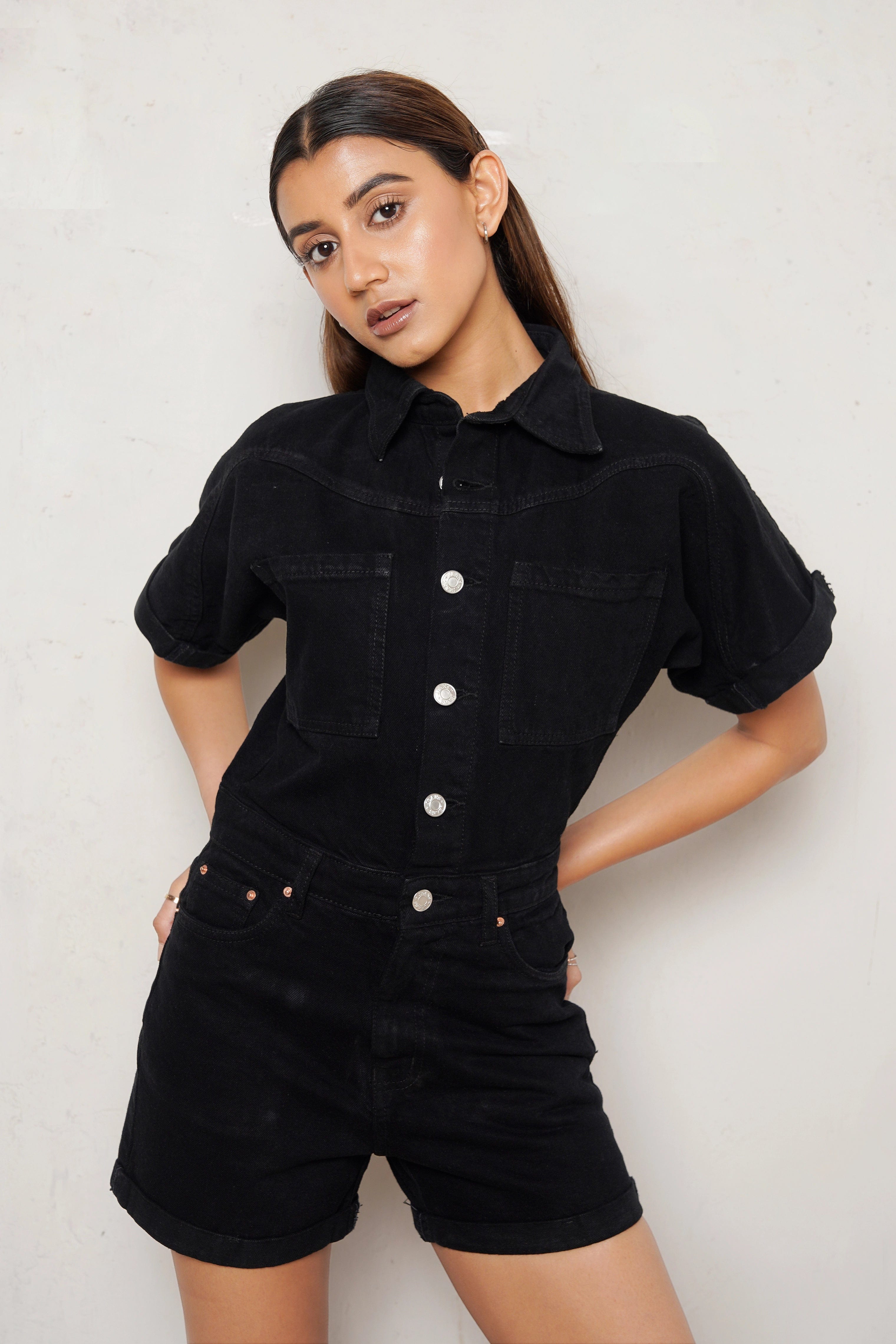 Black Denim Romper Bluer