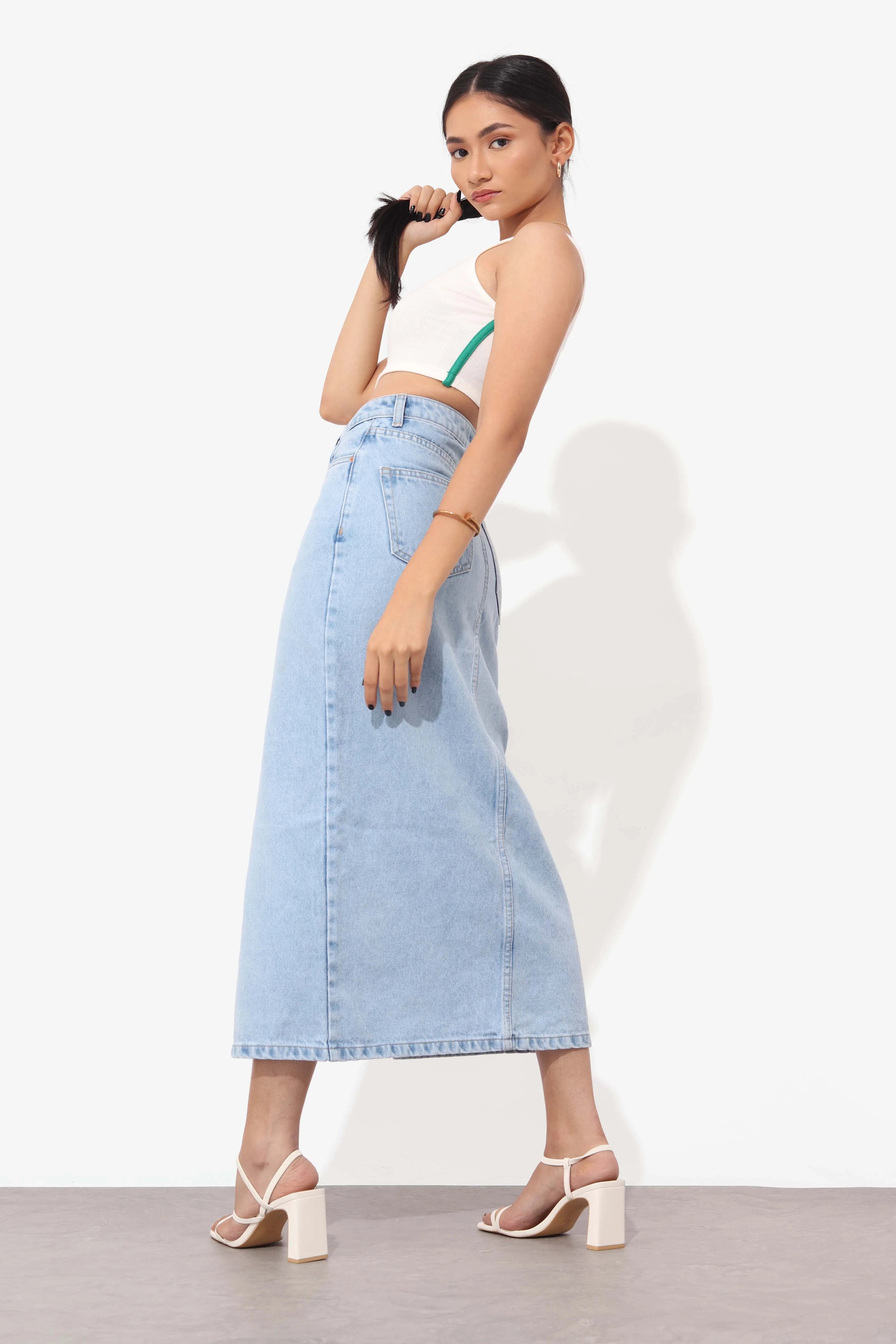 Basics High Waisted Jersey Midi Skirt | boohoo