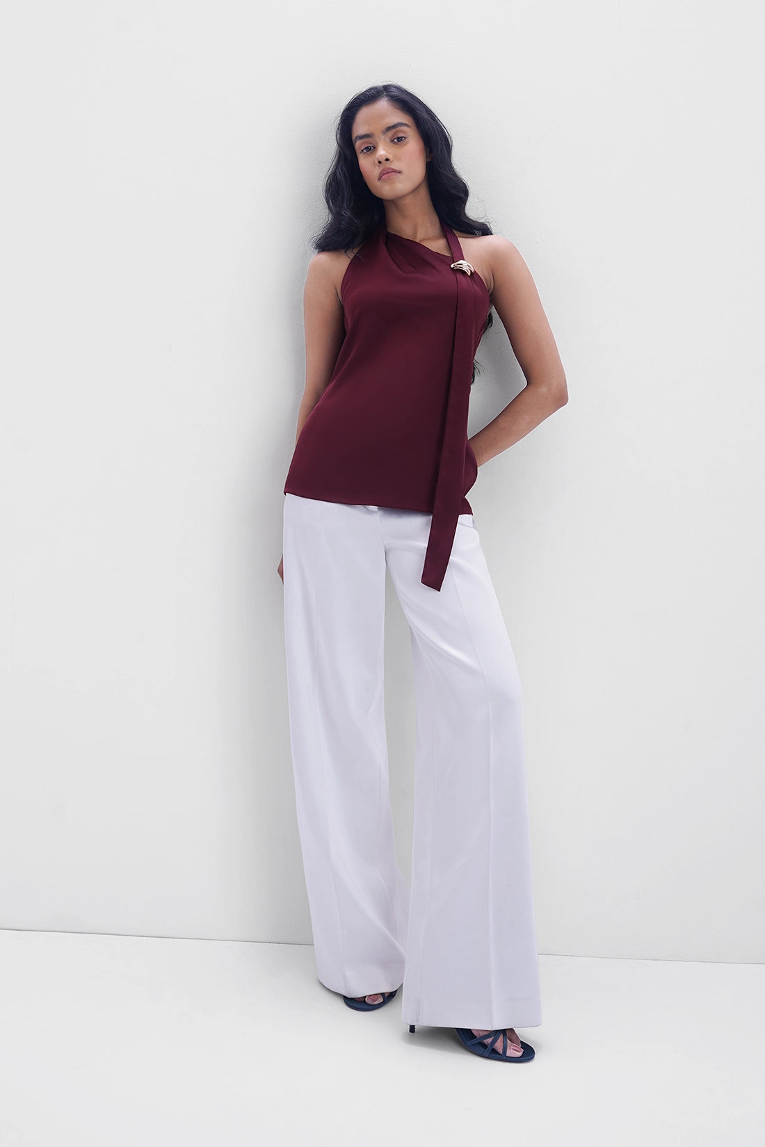 Accessorized Satin Top – Burgundy