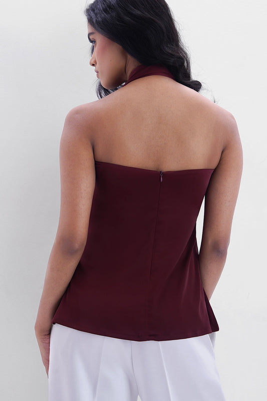 Accessorized Satin Top – Burgundy