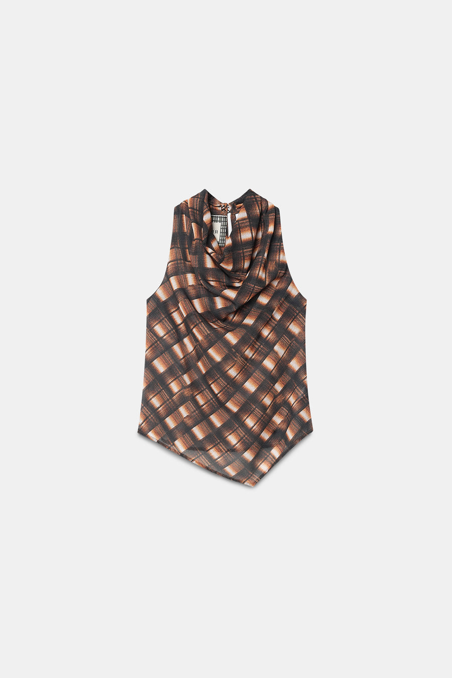 Asymmetric Checkered Cowl Top