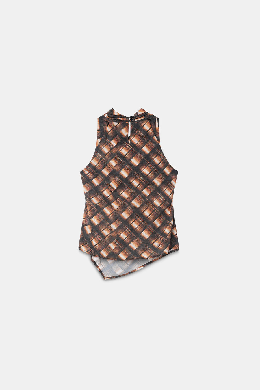Asymmetric Checkered Cowl Top
