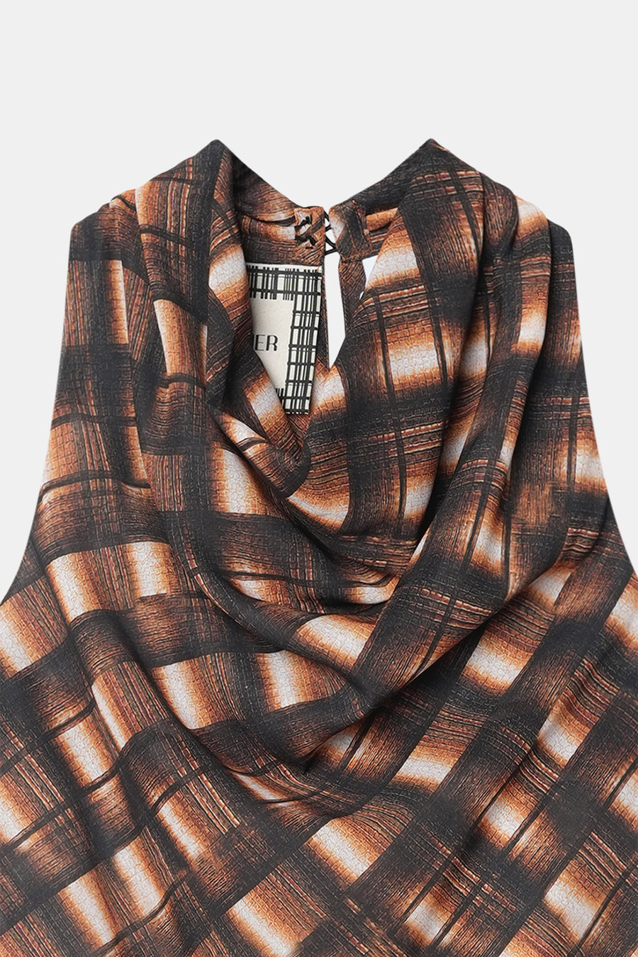 Asymmetric Checkered Cowl Top