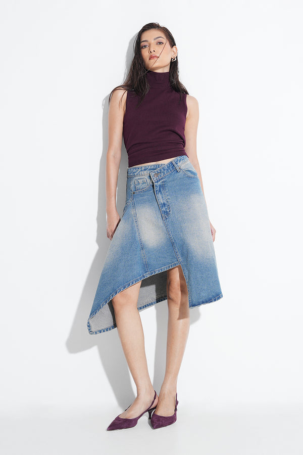 Asymmetric Midi Denim Skirt