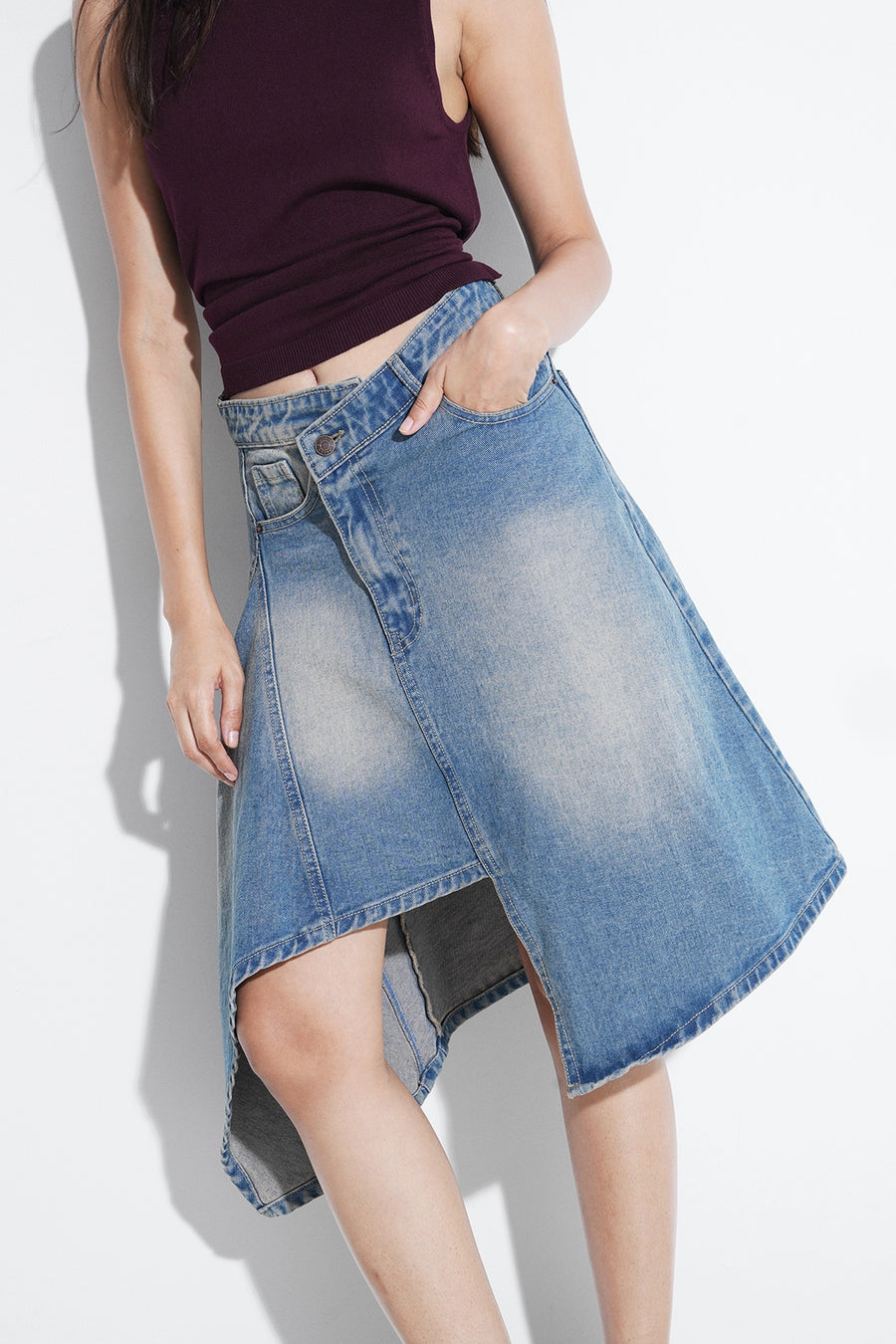 Asymmetric Midi Denim Skirt