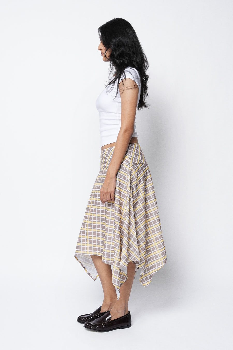 Asymmetric Checkered Midi Skirt