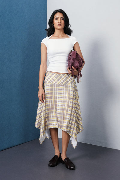 Asymmetric Checkered Midi Skirt
