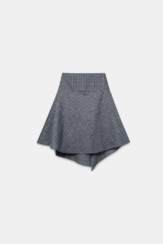 Asymmetric Checkered Slit Skirt