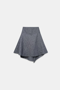 Asymmetric Checkered Slit Skirt