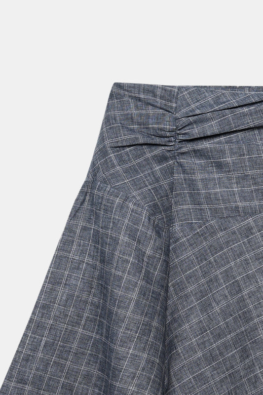 Asymmetric Checkered Slit Skirt