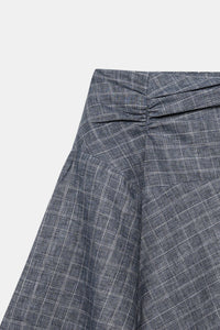 Asymmetric Checkered Slit Skirt