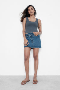 Grey Ribbed Square Neck Top