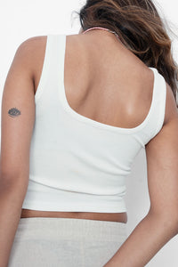 White Ribbed Square Neck Top