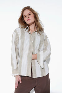 Beige Mismatch Fabric Shirt