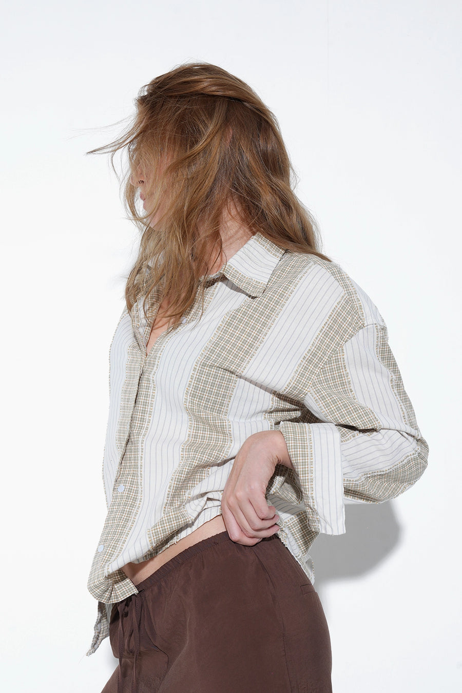 Beige Mismatch Fabric Shirt