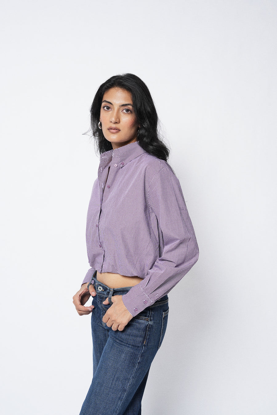 Balloon-Hem Checkered Shirt