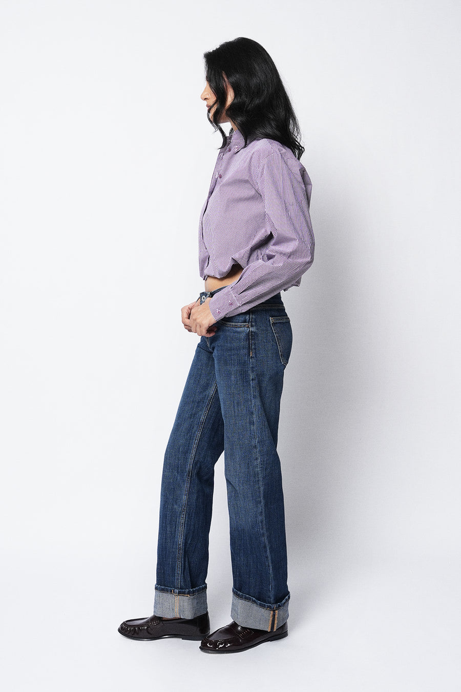 Balloon-Hem Checkered Shirt