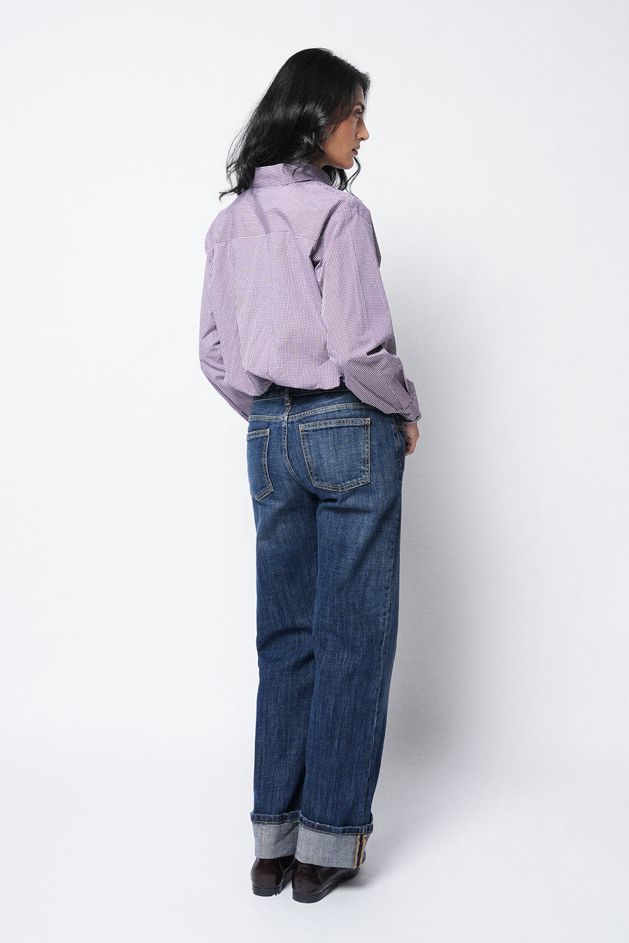 Balloon-Hem Checkered Shirt