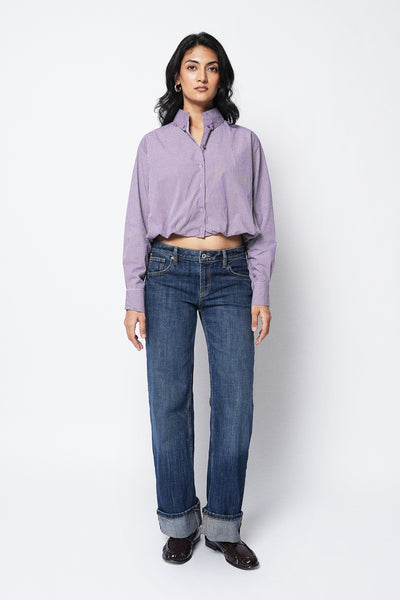 Balloon-Hem Checkered Shirt