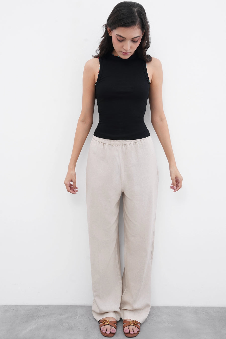 Beaded Ribbed Top- Black