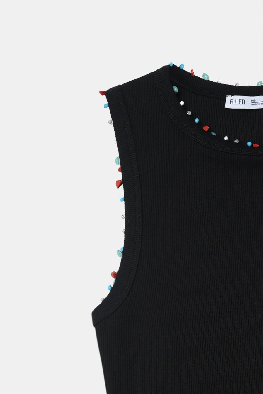 Beaded Ribbed Top- Black