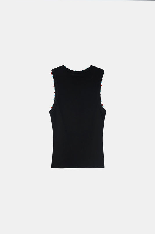 Beaded Ribbed Top- Black