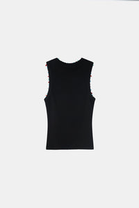 Beaded Ribbed Top- Black