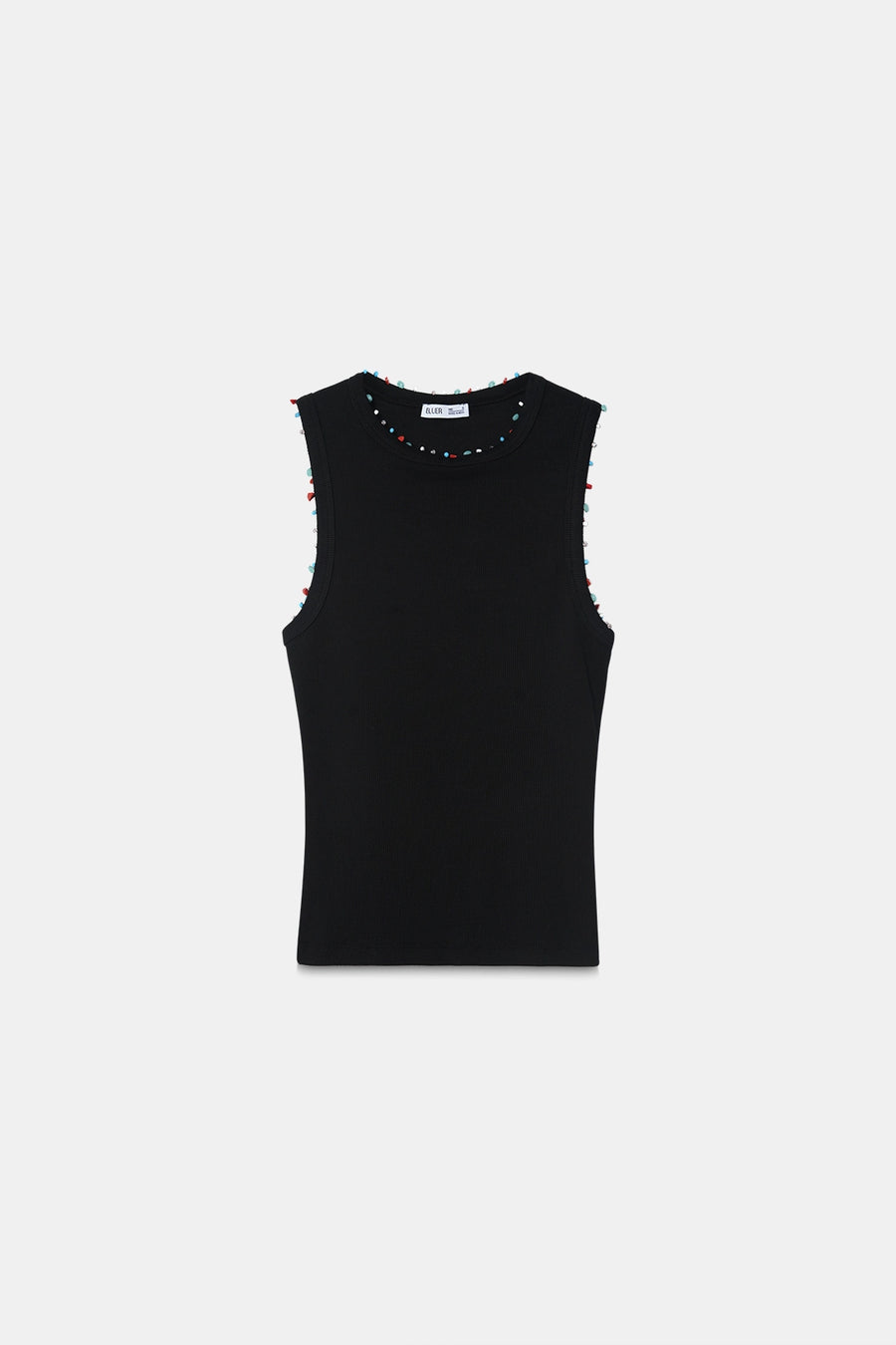 Beaded Ribbed Top- Black