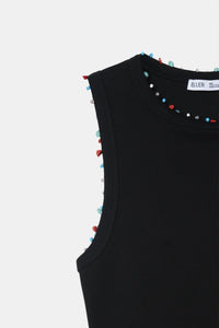 Beaded Ribbed Top- Black
