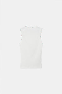 Beaded Ribbed Top- White