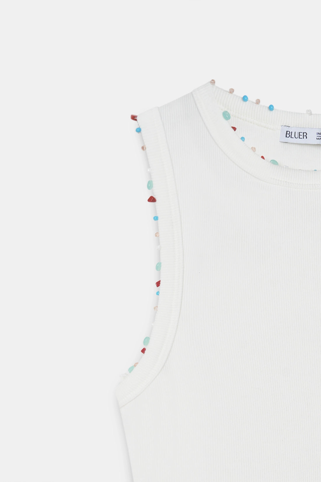 Beaded Ribbed Top- White