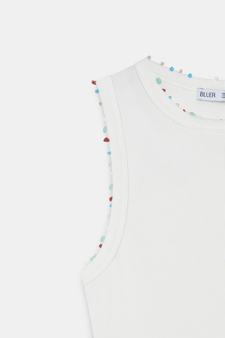 Beaded Ribbed Top- White