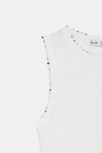 Beaded Ribbed Top- White