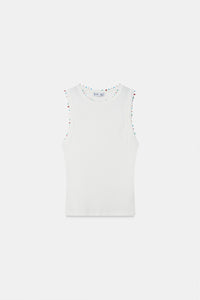 Beaded Ribbed Top- White