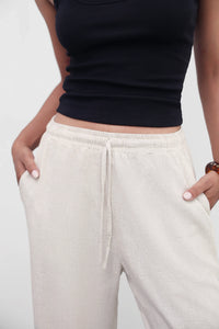 Beige Linen Drawstring Pants