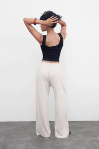 Beige Linen Drawstring Pants