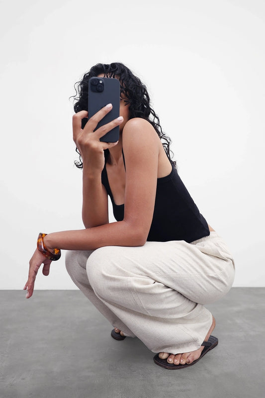 Beige Linen Drawstring Pants