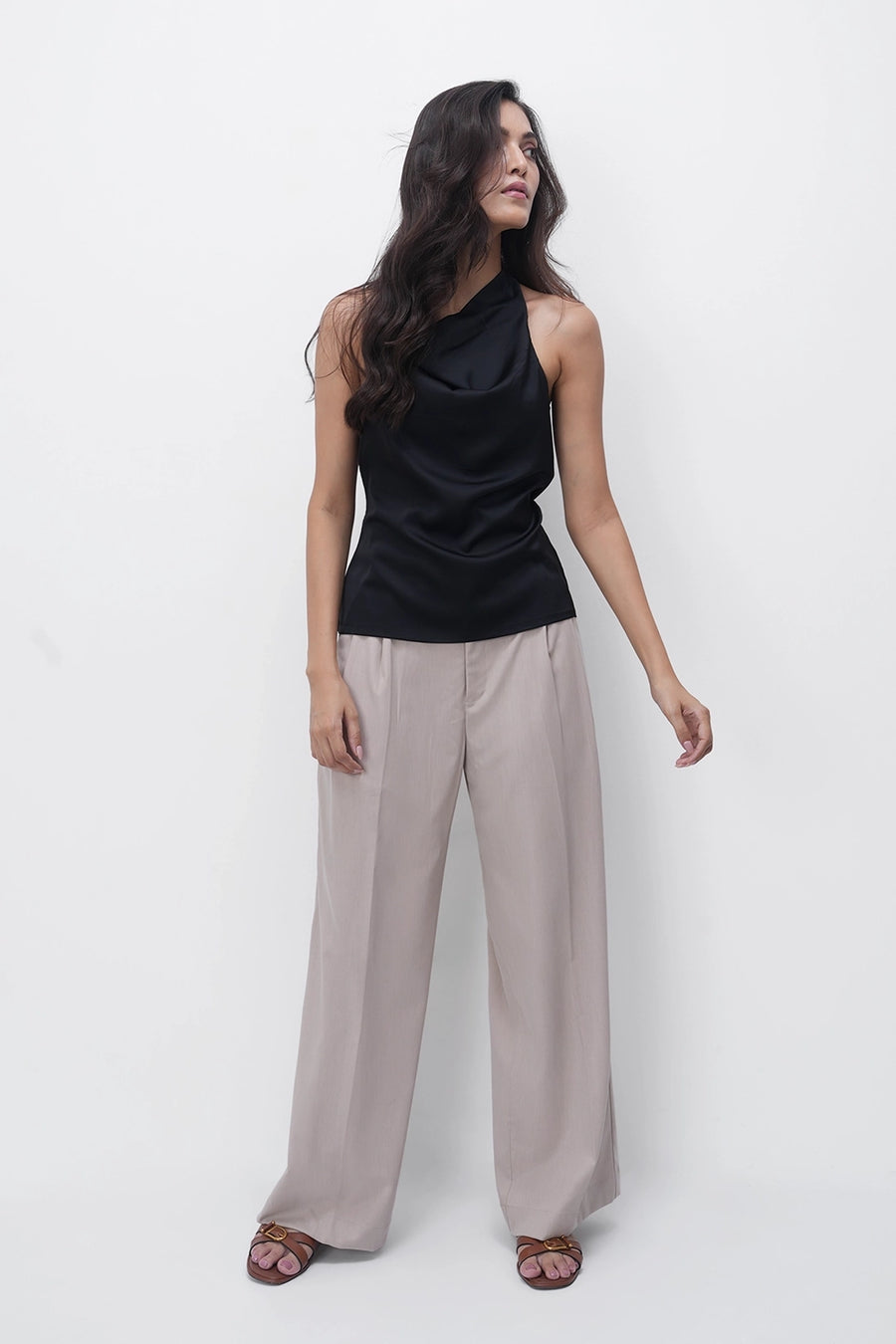 Beige Pleated Trouser