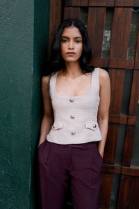 Beige Tweed Waistcoat Top