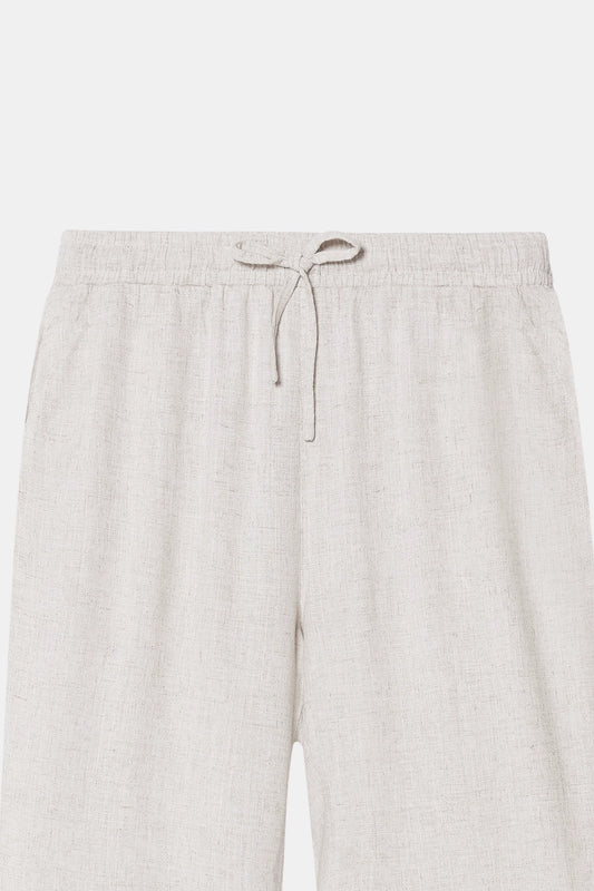 Beige Linen Drawstring Pants