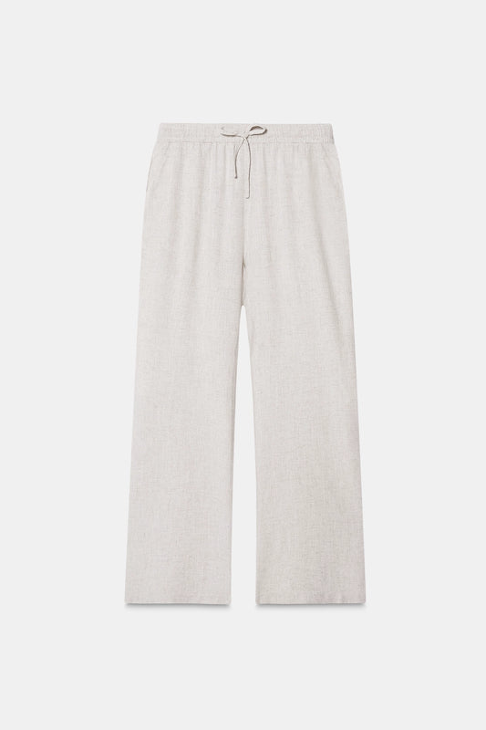 Beige Linen Drawstring Pants