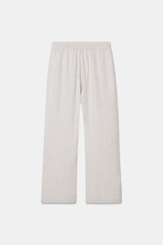 Beige Linen Drawstring Pants