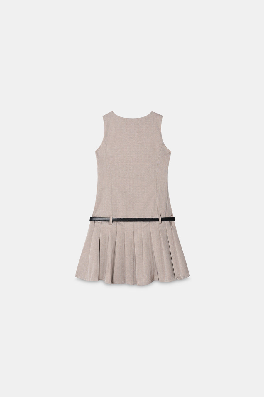 Beige Pleated Mini Dress With Belt