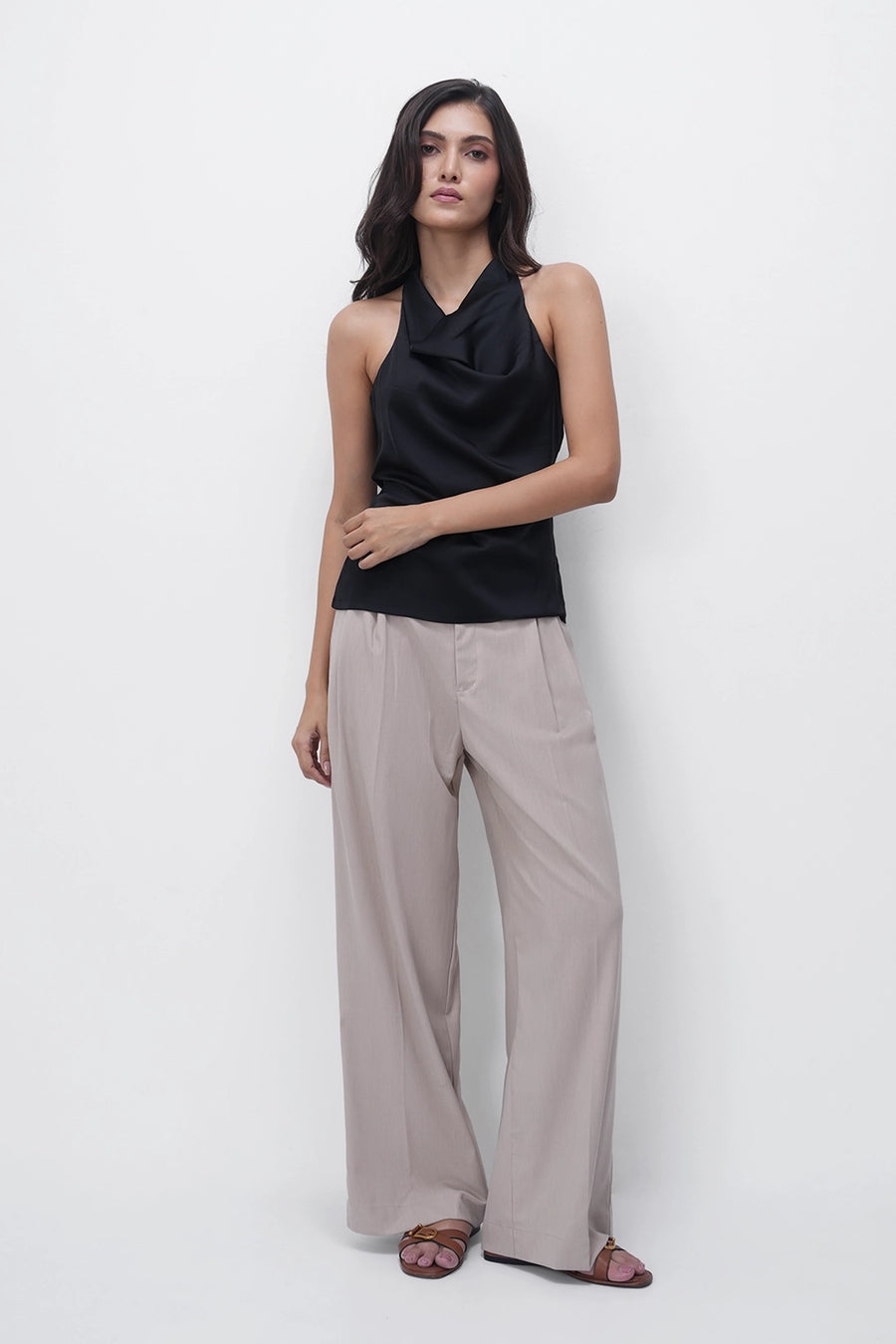 Beige Pleated Trouser